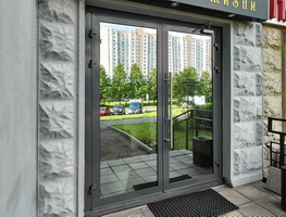 Дверь Алютех W62 сланцево серый RAL 7015 двухстворчатая